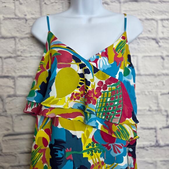 J. Crew Dress Womens Size 10 Colorful Ruffle Adjustable Straps Mini Dress - Picture 4 of 15